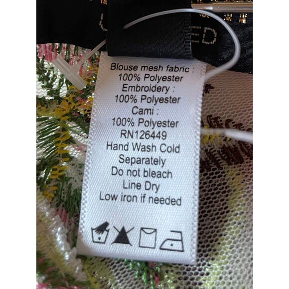 Marc Bouwer NWOT Mesh Embroidered Floral Blouse Colorful Sz M Flare Sleeves Boho - Picture 6 of 11